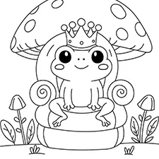 Frog Prince On A Mushroom Throne Coloring Page