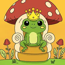 Frog Prince On A Mushroom Throne Coloring Page