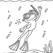 Frog Snorkeling Underwater Coloring Page