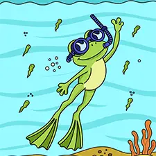 Frog Snorkeling Underwater Coloring Page