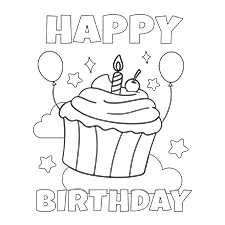 Fun Birthday CupcakePrintable Black & White