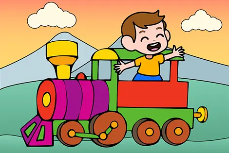 Fun Boy On A Train Coloring Page