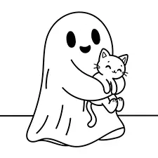 Ghost Carrying A Cat Coloring Page