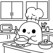 Ghost Cooking In The Kitchen Coloring Page