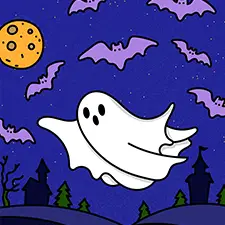 Ghost With Flying Bats Coloring Page