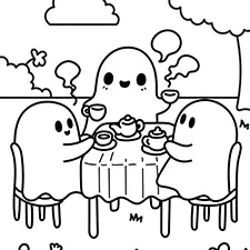 Ghosts Having A Tea Party Coloring Page