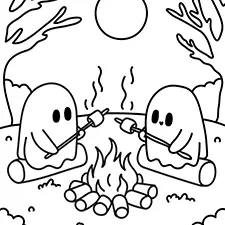 Ghosts Roasting Marshmallows Coloring Page