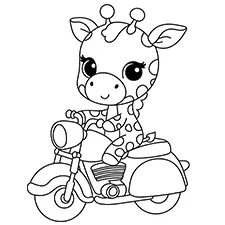 Giraffe Driving A Motorcycle Coloring Page