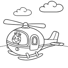 Giraffe Flying Helicopter Coloring Page Black & White