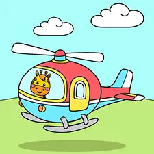 Giraffe Flying Helicopter Coloring Page