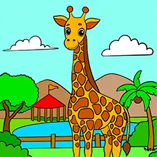 Giraffe In The Park Colouring Page Color