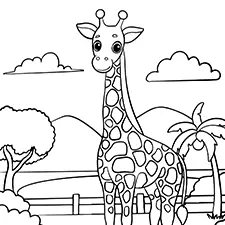 Giraffe In The Park Colouring Page