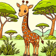 Giraffe In The Savannah Colouring Page Color