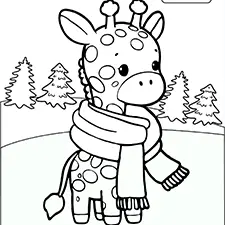 Giraffe With A Scarf Coloring Page Black & White