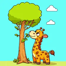 Giraffe & A Tall Tree Coloring Page