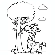 Giraffe & A Tall Tree Coloring Page Black & White