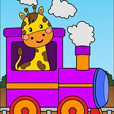 Giraffe On The Train Coloring Page