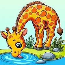 Giraffe At The Watering Hole Coloring Page