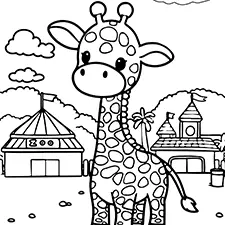 Giraffe At The Zoo Coloring Page Black & White