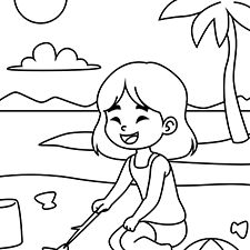 Girl At The Beach Coloring Page Black & White