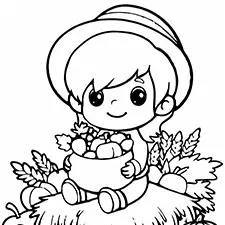 Girl Holding A Cornucopia Coloring Page Black & White