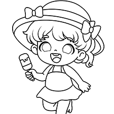 Girl Eating Ice Cream Coloring Page Black & White