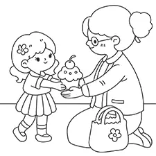 Girl Giving A Cupcake To A Woman Coloring Page