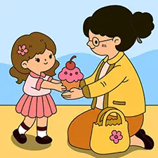 Girl Giving A Cupcake To A Woman Coloring Page