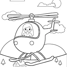 Girl Helicopter Pilot Coloring Page Black & White