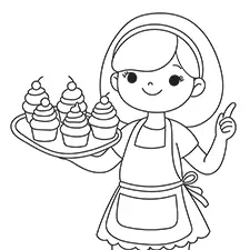 Girl Holding A Tray Of Cupcakes Coloring Page