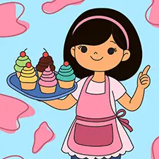 Girl Holding A Tray Of Cupcakes Coloring Page