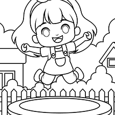 Girl Jumping On A Trampoline Coloring Page Black & White