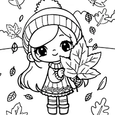 Girl With A Maple Leaf Coloring Page Black & White