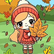 Girl With A Maple Leaf Coloring Page