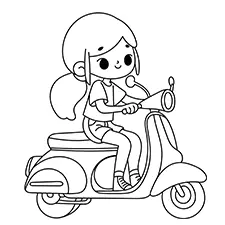 Girl On A Motorcyle Coloring Page