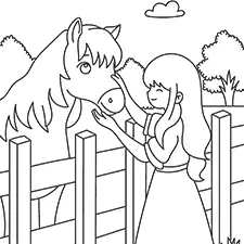 Girl Petting A Horse Coloring Page