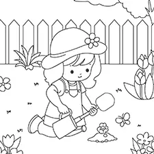 Girl Planting In The Garden Coloring Page