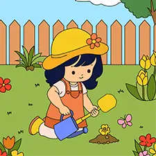 Girl Planting In The Garden Picture