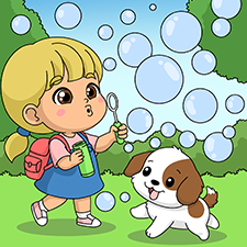 Girl Playing Bubbles Printable