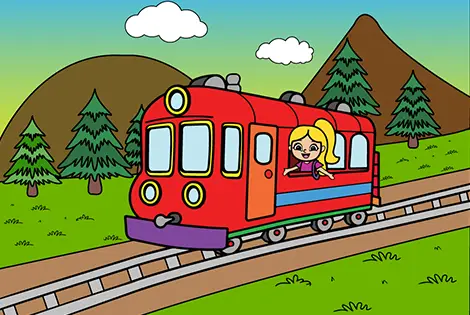 Girl On A Red Train  Coloring Page
