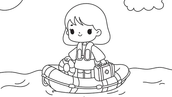 Girl Rescuer On A Lifeboat Coloring Page