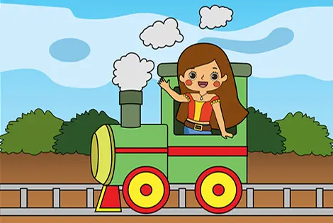 Girl On A Steam Train Coloring Page