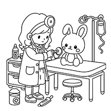 Girl Treating A Bunny Stuffed Toy Coloring Page