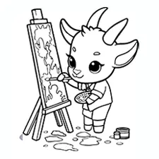 Goat Artist Goat Coloring Page