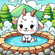 Goat In A Hot Spring Coloring Sheet Color