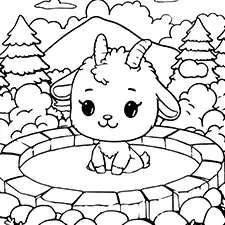 Goat In A Hot Spring Coloring Sheet