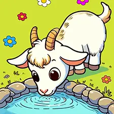 Goat At The Watering Hole Coloring Page Color