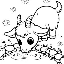 Goat At The Watering Hole Coloring Page