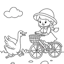 Goose With A Girl On A Bicycle Coloring Page