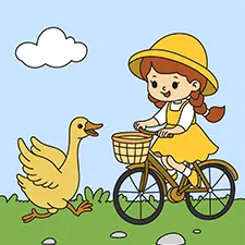 Goose With A Girl On A Bicycle Coloring Page